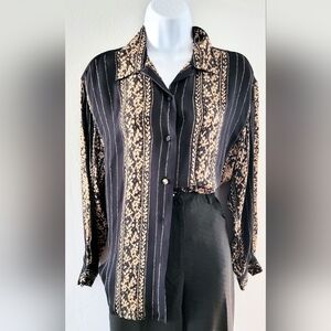 VTG 90s 100% Silk Ann May Button Down Whimsical Whimsigoth Forest Fairy Business